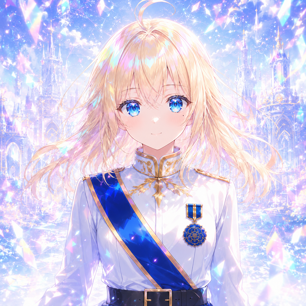 白い軍服ドレス姿で立つヨハンナ・ロマーリアーナ