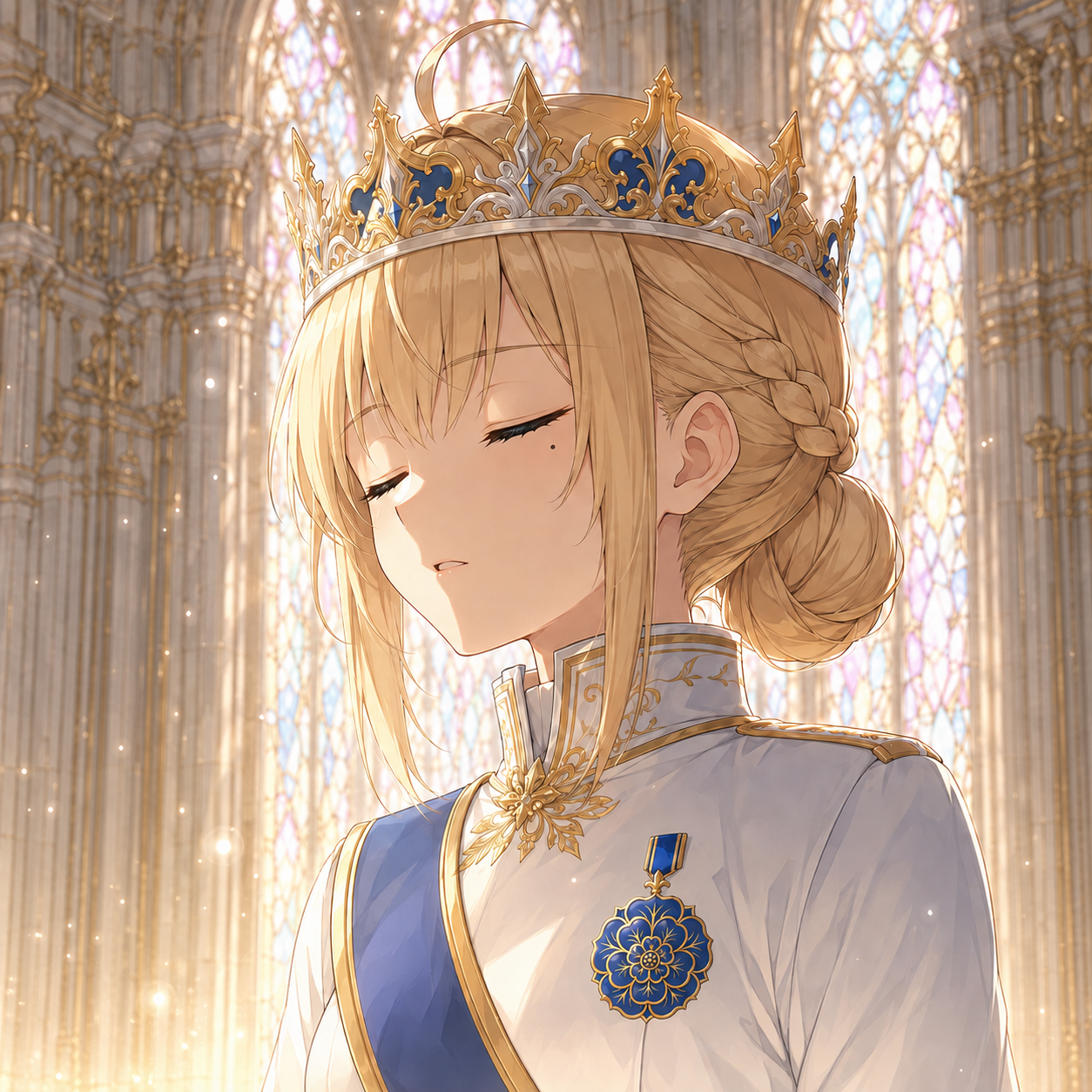 結界の儀で目を閉じ、祈りの言葉を唱えるヨハンナ